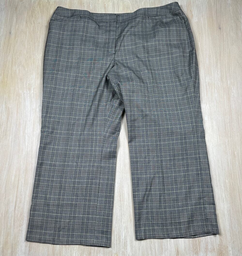 NWT Lane Bryant Gray Plaid Wide Leg Business Career Work Trouser Dress Pants 28